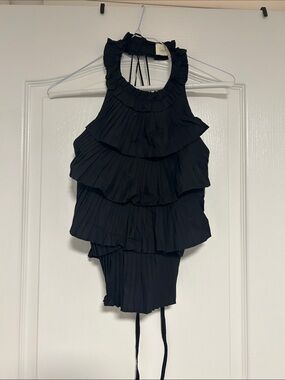 Black Tiered Backless Ruffle Halter Top